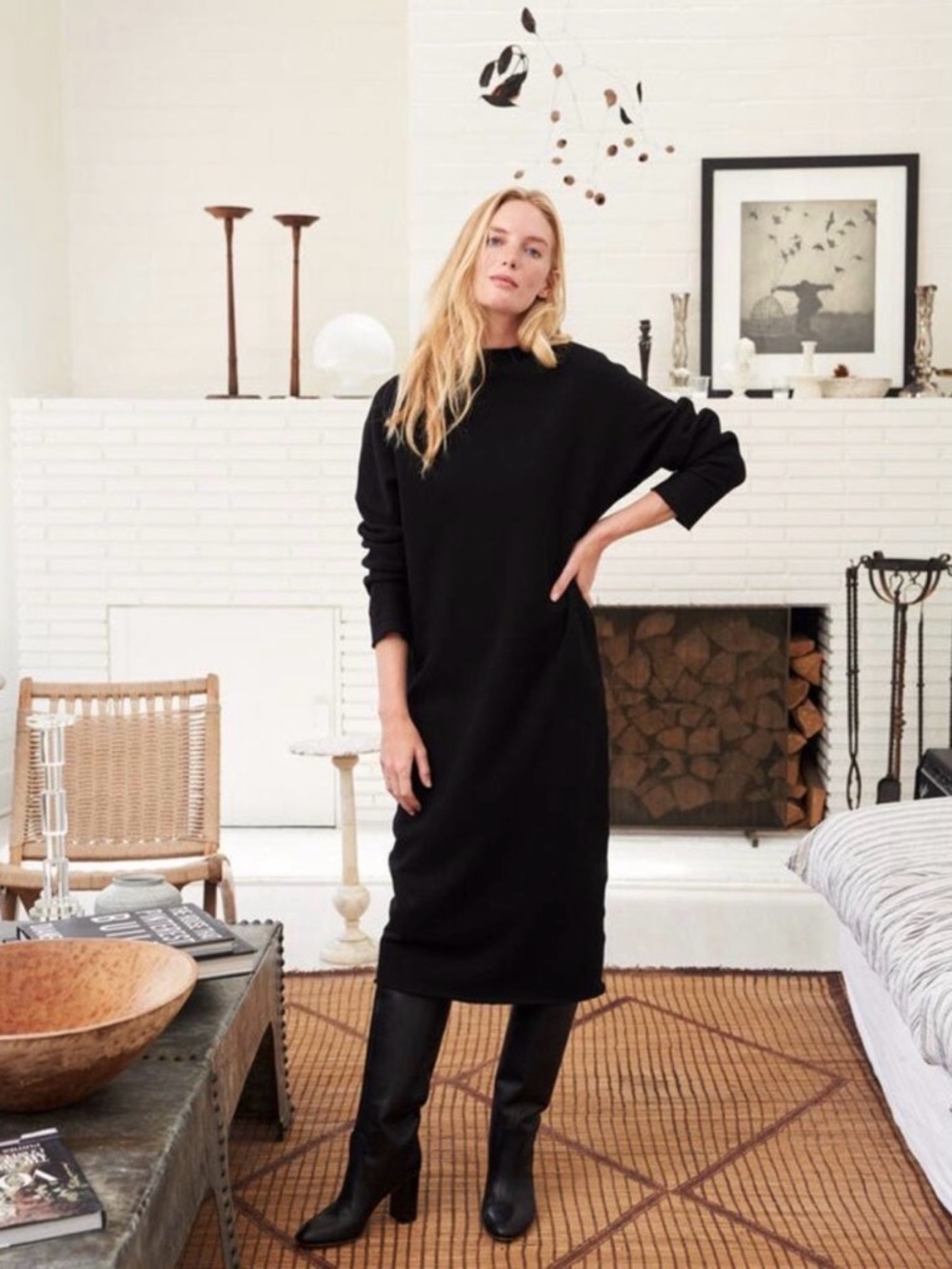 Frank & Eileen - Long-Sleeve Midi lightweight navy T-Dress - Size XS